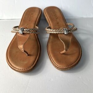ITALIAN SHOEMAKERS Women's Thong Sandals Gold Embellishments Camel Rope Sz 9.5